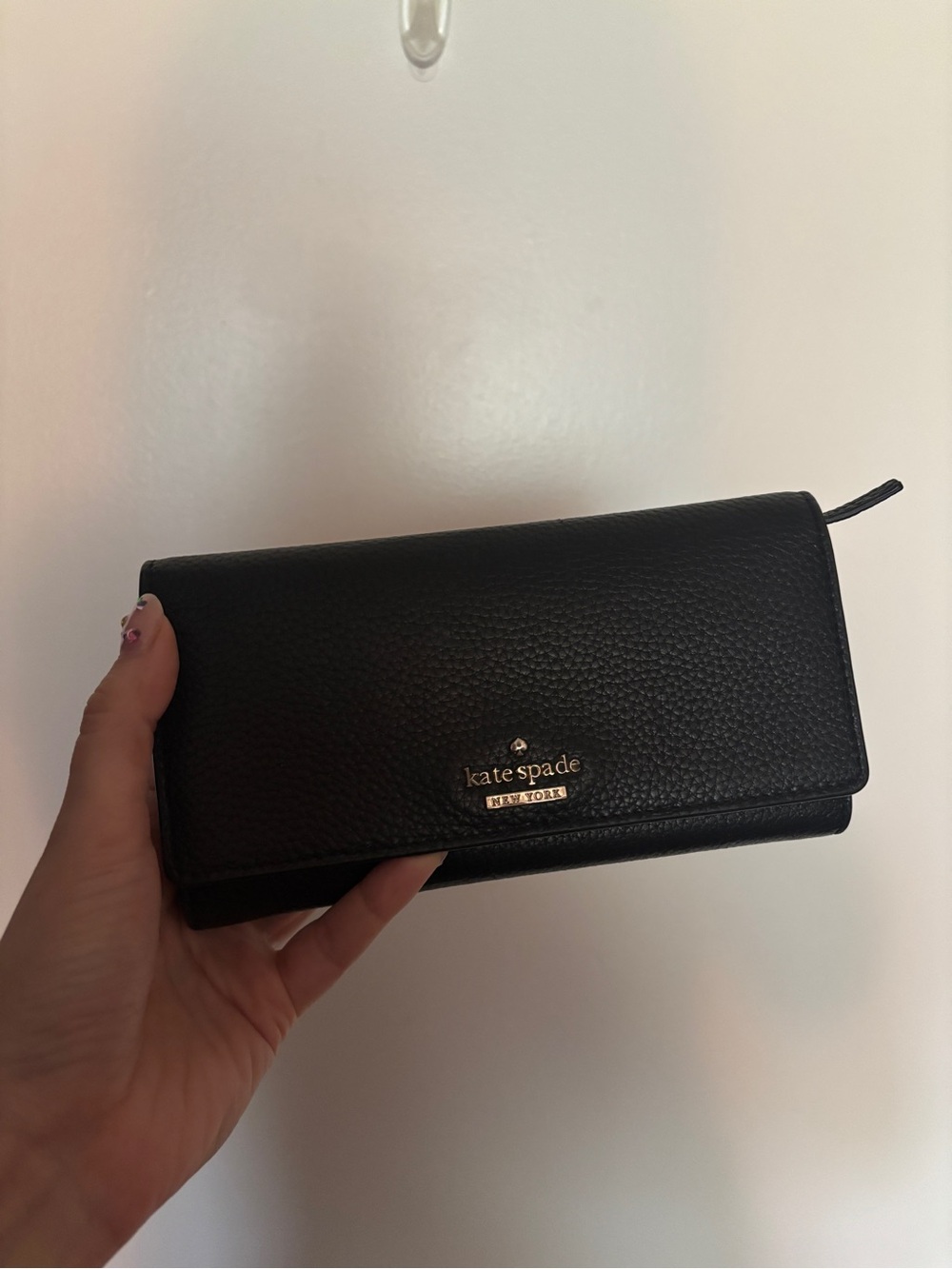kate spade Black Pebbled Leather Wallet with Gold Logo